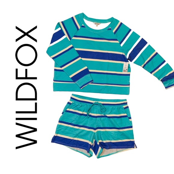 🔥SOLD🔥 WILDFOX Crew Neck Top and Bottoms Blue Striped Pajamas Set Size Small - Picture 5 of 9